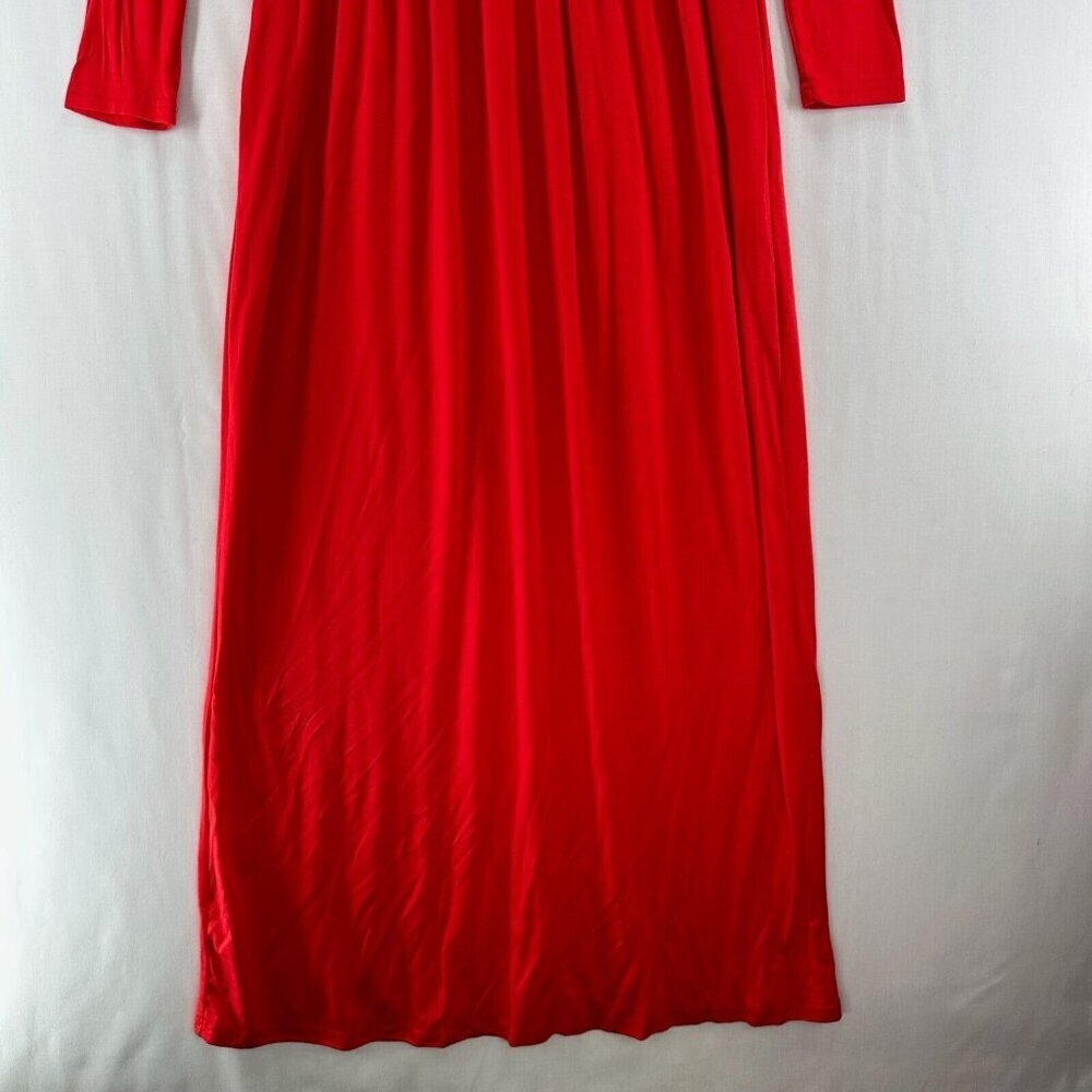 Grecerelle Dress S Shirred A-Line Maxi Scoop Neck Long Sleeve Stretch Rayon Red - Picture 6 of 12